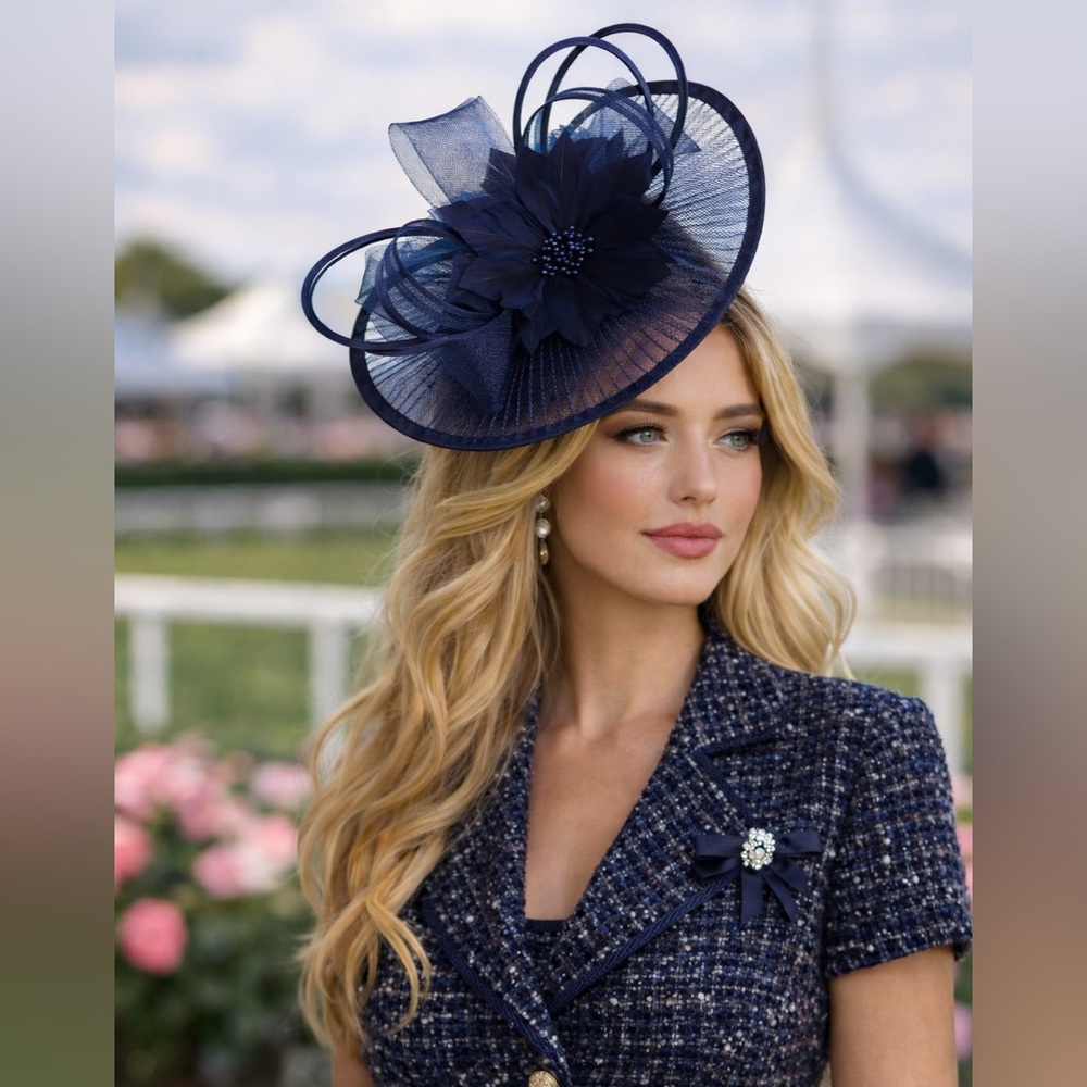 New Navy Blue Fascinator Derby Hat Tea Garden Party Hat Race Day Headwear